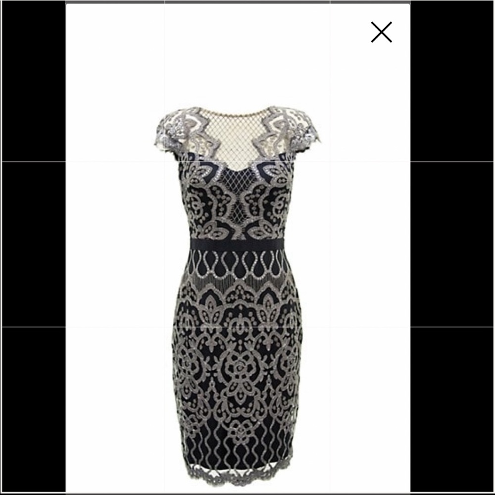 Tadashi Shoji illusion sequined lace midi dress